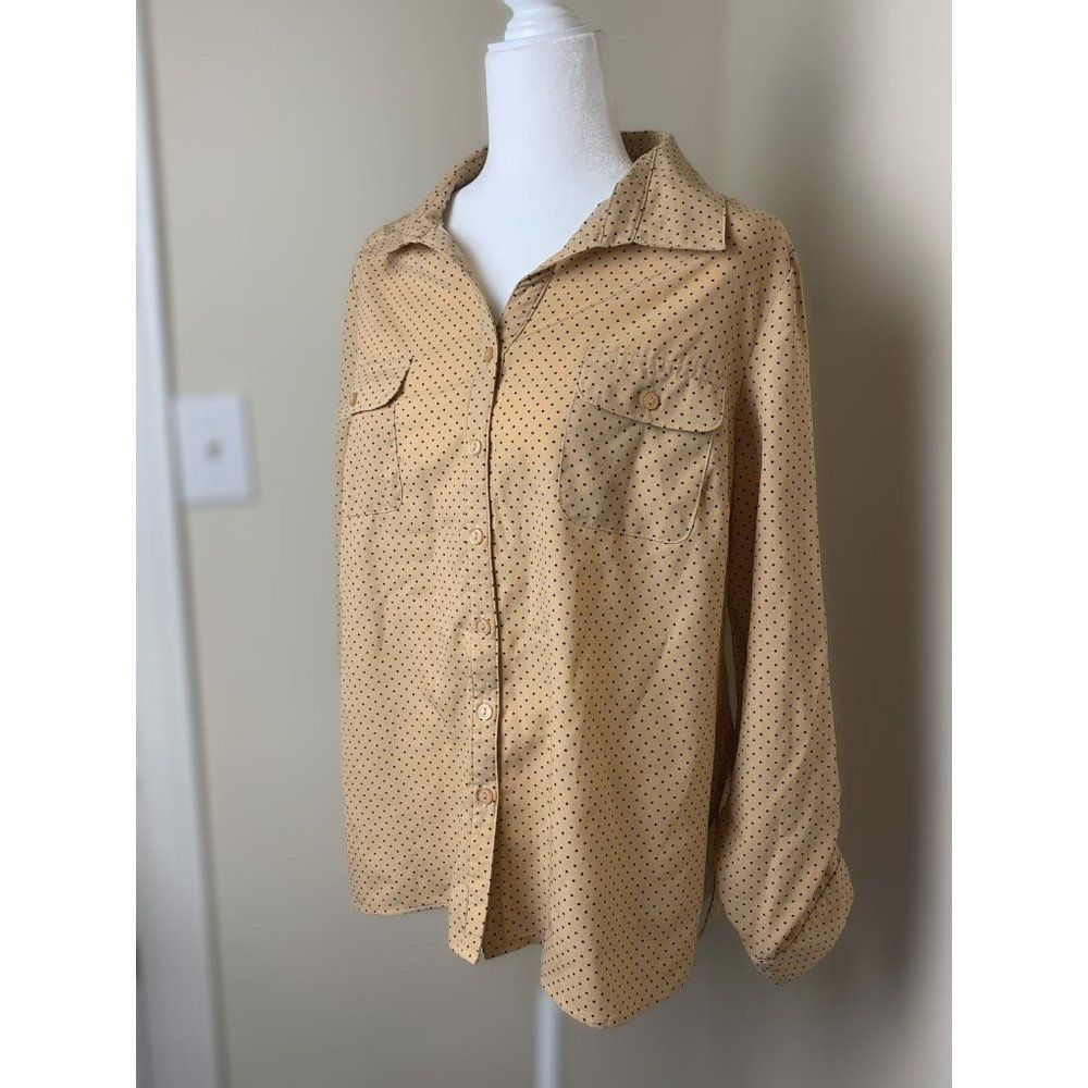 NY Collection Petite polka dot tan button-down